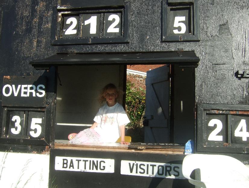 Greta poses in the Grampound Road scorebox